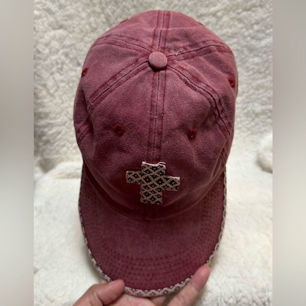 Blessed Girl Red w/Black & White Trim Cross 100% Cotton Velcro Strap Back Hat - Picture 5 of 9